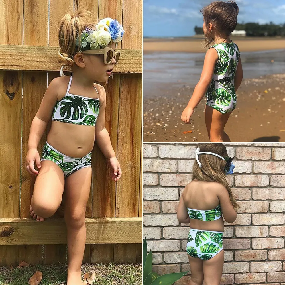 Enfant Filles 3 Pièces Ensemble Bikini Tankini Imprimé Tropical