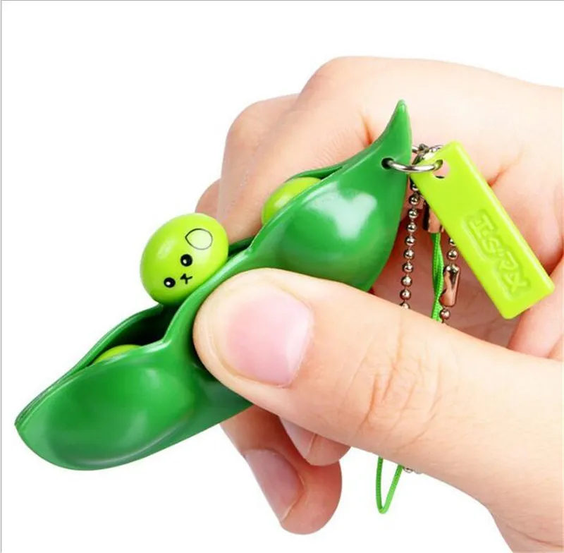 OPPOHERE New Creative Extrusion Pea Bean Soybean Edamame Stress Relieve Toy Keychain Cute TO342