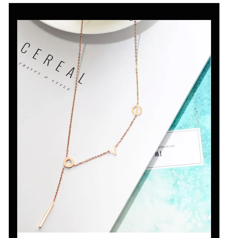 Creative plating 18K rose gold letter Love Pendant lady fashion gold necklace titanium steel Joker clavicle chain