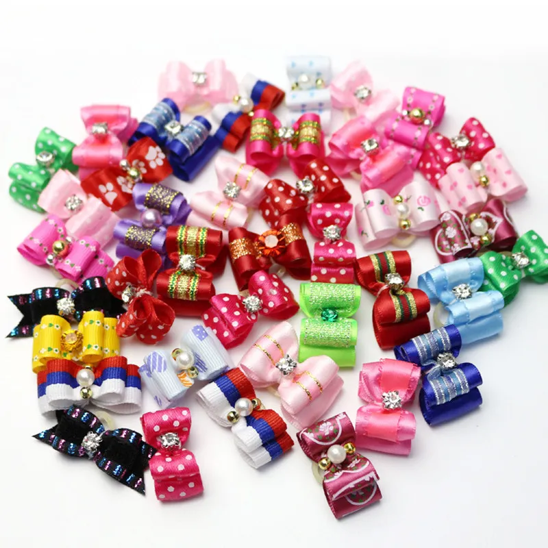 50 PC/Lot Handmade Pearl Dog Hair Bows Ribbon Grooming Bows Pet Hair Accessories