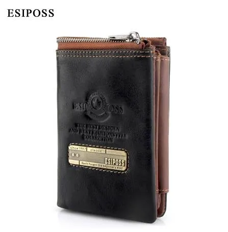 ESIPOSS Mode 100% Top Koe Lederen Mannen Portemonnee Korte Trifold Hasp Lederen Herentas met Coin Pocket Card Houder Bag