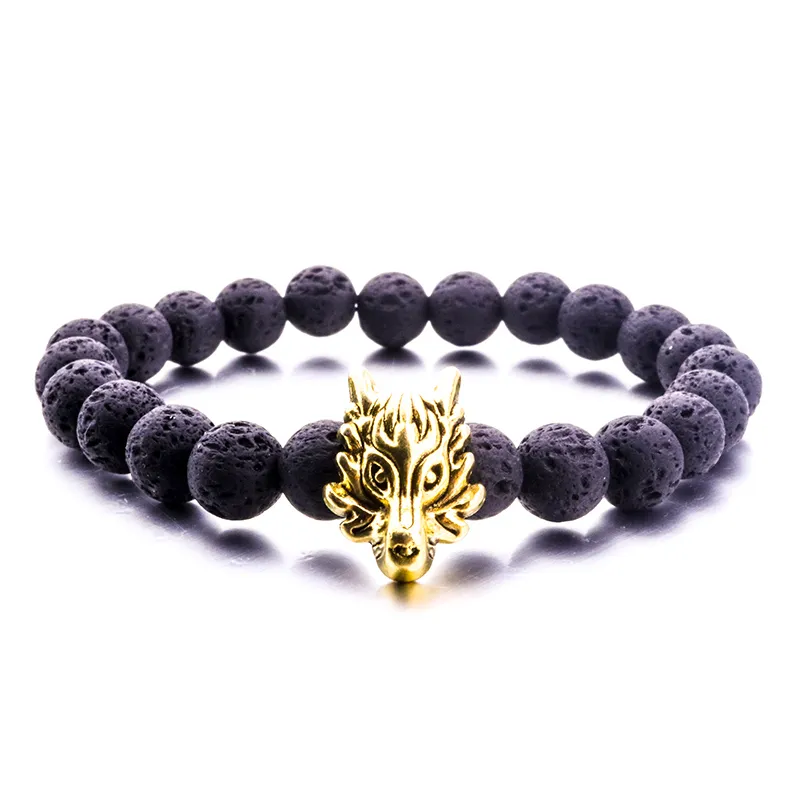 Gemengde stijlen 8mm natuurlijke zwarte lava stenen kralen uil armband DIY parfum etherische olie diffuser armband voor vrouwen yoga sieraden