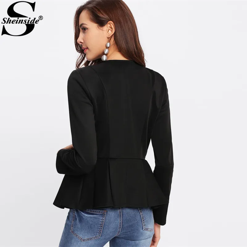 Sheinside Zip Up Box Pleated Peplum Jacket 2017 Black Round Neck Ruffle Hem Tiered Layer Elegant Jacket Women Slim Jacket From 36 65 DHgate