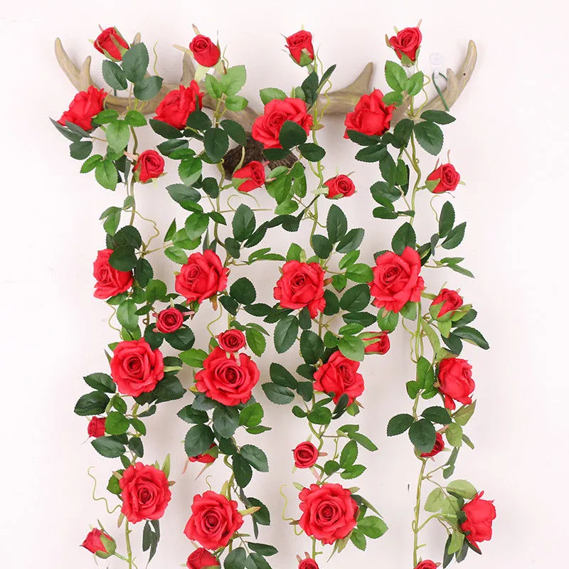 2,45m Long Silk Rose Flower Ivy Vine Leaf Garland Bröllopsfest heminredning