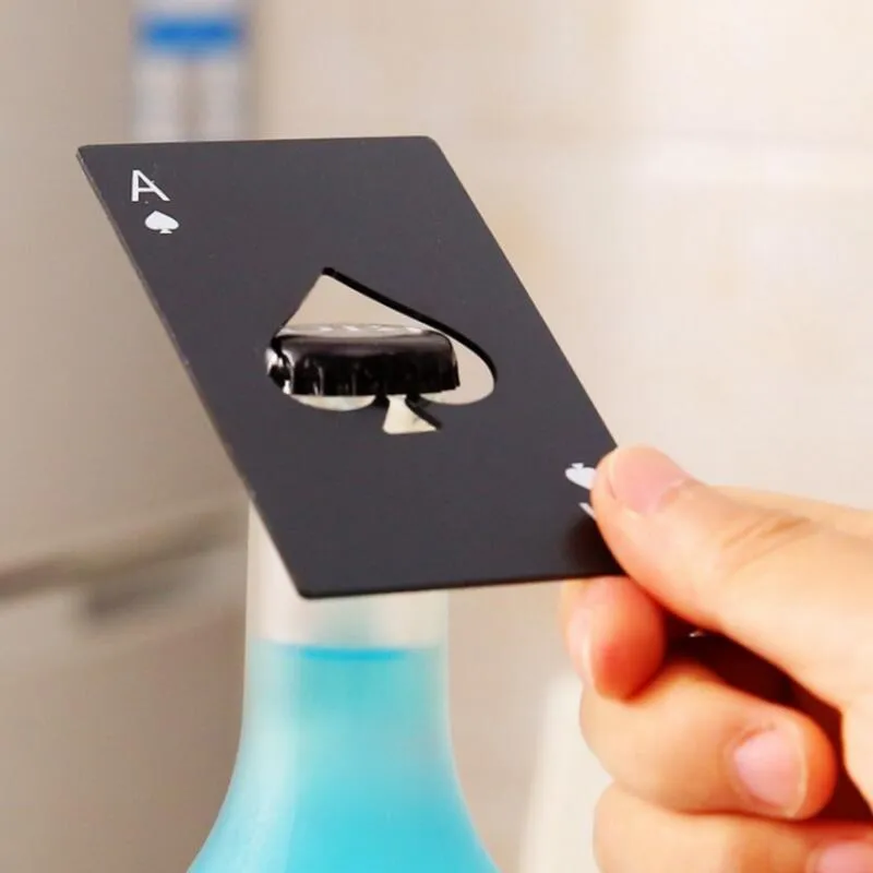 Black/Silver Poker Card Spades Beer Bottle Opener Personalized Stainless Steel Bottle Opener Bar Tool