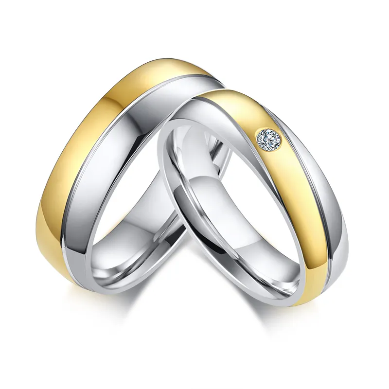 Nombre personalizado GRATIS Grabado de dos tono Rings de promesa de oro plateado para parejas en joyas de boda personalizadas de acero inoxidable