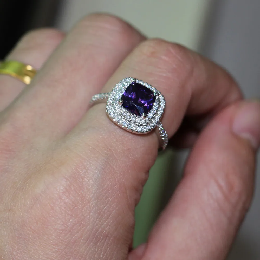 Choucong 3ct púrpura 5A Zircon piedra 925 plata esterlina mujeres anillo de boda anillo de compromiso EE. UU. tamaño 5-11 regalo