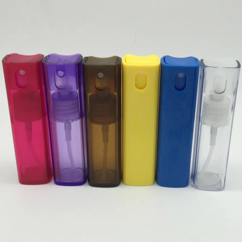 10 ml Mini tragbare quadratische Kunststoffverpackungsflaschen nachfüllbare Parfümflasche mit Spray-Kosmetikbehältern mit Zerstäuber für Reisende
