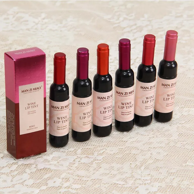 New Arrival butelka czerwonego wina matowy odcień ust błyszczyk wodoodporny, długi trwały błyszczyk nawilżający odcień ust kosmetyczna szminka w płynie 6 kolorów