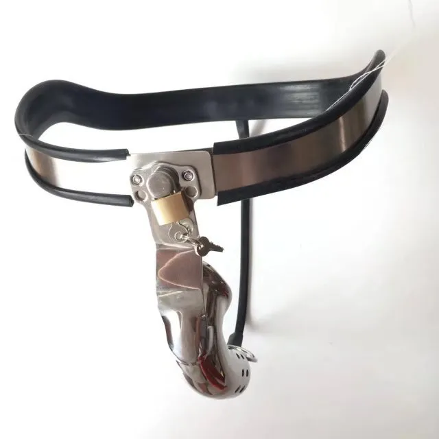 Masculino T Tipo Super Ergonomia Ajustável Em Aço Inoxidável Curve Waistbelt Cinto de Castidade Wi Ventilar Galo Pênis Gaiola Brinquedo Do Sexo J1427