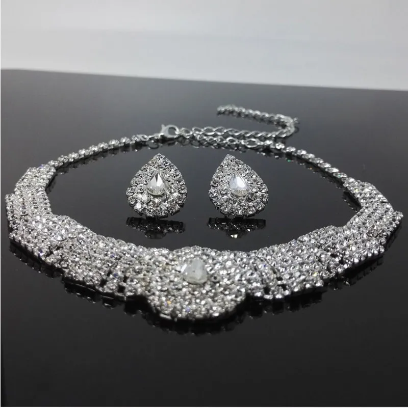 amandabridal cheap silver crystal diamond bridal jewelry sets earrings with necklace for wedding accessories3448852