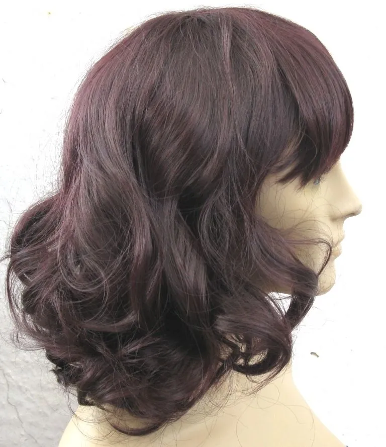 peruca de cabelo vermelho escuro encaracolado qualidade média comprimento peruca vestido extravagante boné novo