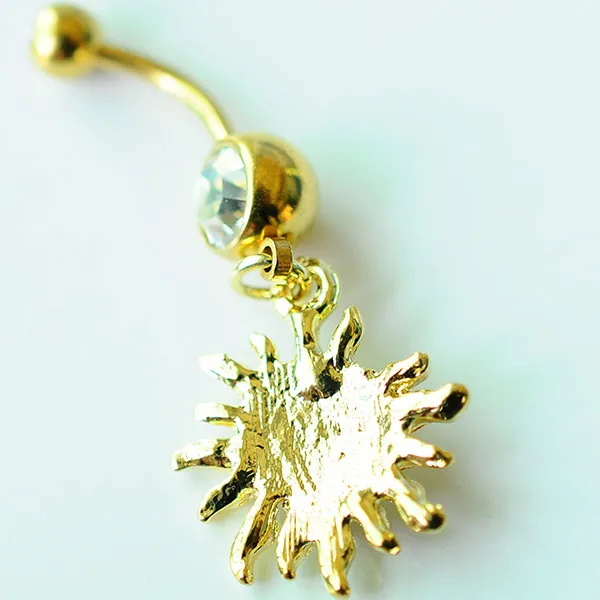 Yyjff D0700 Gold Clear AB Sunflower Belly Blats Button Ring 14Ga 10mm الطول