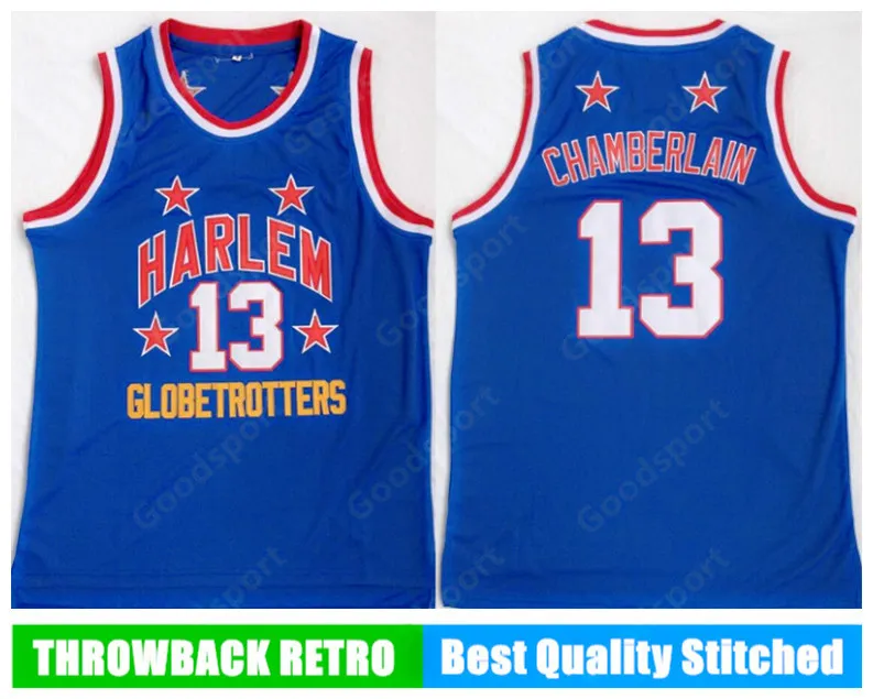 Harlem Globetrotters cousu 13 ChamberLain Broderie Jersey Shirts Shirts Whole Sport Basketball Vitesse
