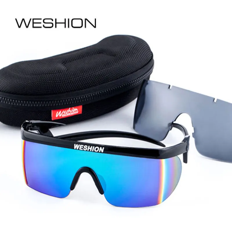 WESHION Sonnenbrille Männer Clip Auf Sport Sonnenbrille Plus Größe Beschichtung Spiegel Regenbogen Objektiv Outdoor Feminino 2018 Fällen