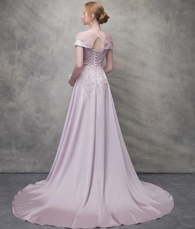 2018 prinses stijl avondjurken juweel hals kant applique prom jurken kristal een lijn avondjurk met kant op