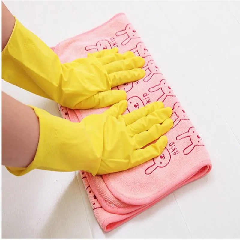 Rubber Gloves Skin Care Gloves Hand Warm Thick Dish Washing Waterproof Glove, Orange Yellow Send