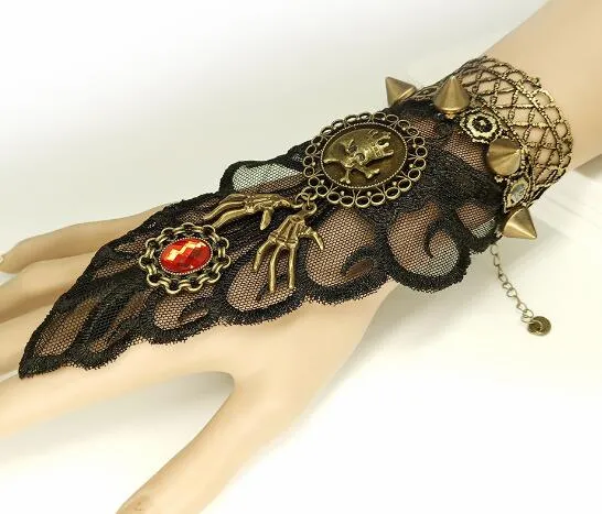 Style chaud Halloween vintage bracelet toile d'araignée noir dentelle mitaine anneau squelette tête fantôme griffe accessoires mode classique exquis elegan