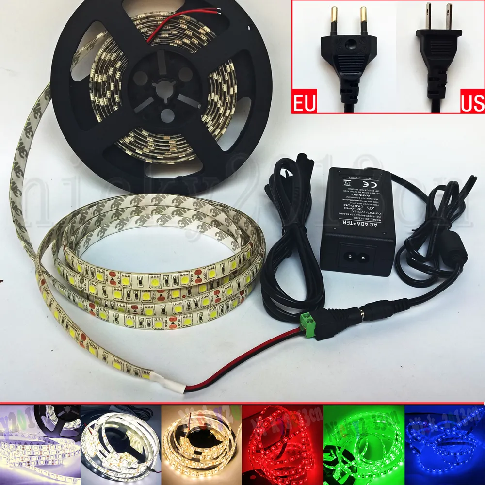 Volledige kit 5M 5050 LED Flexibele strip Lichtband Ribbon 300LEDS IP65 Waterdicht + 12V 3A Voeding + DC-connector