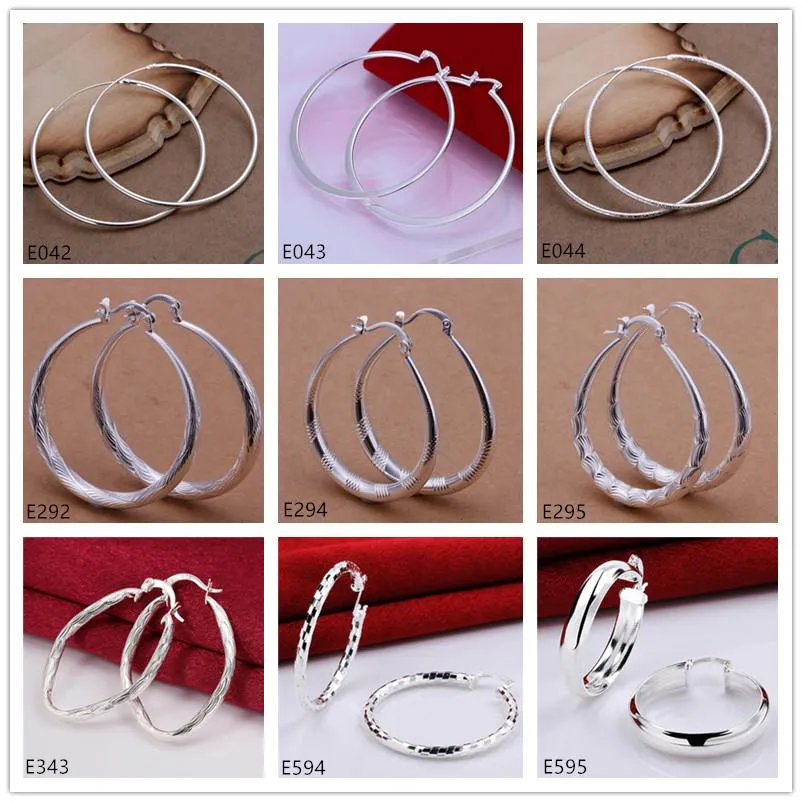 2020 Vente chaude femmes placage boucle d'oreille en argent sterling mixte 10style 10 paires de haute qualité mode 925 cercles d'argent boucles d'oreilles rondes