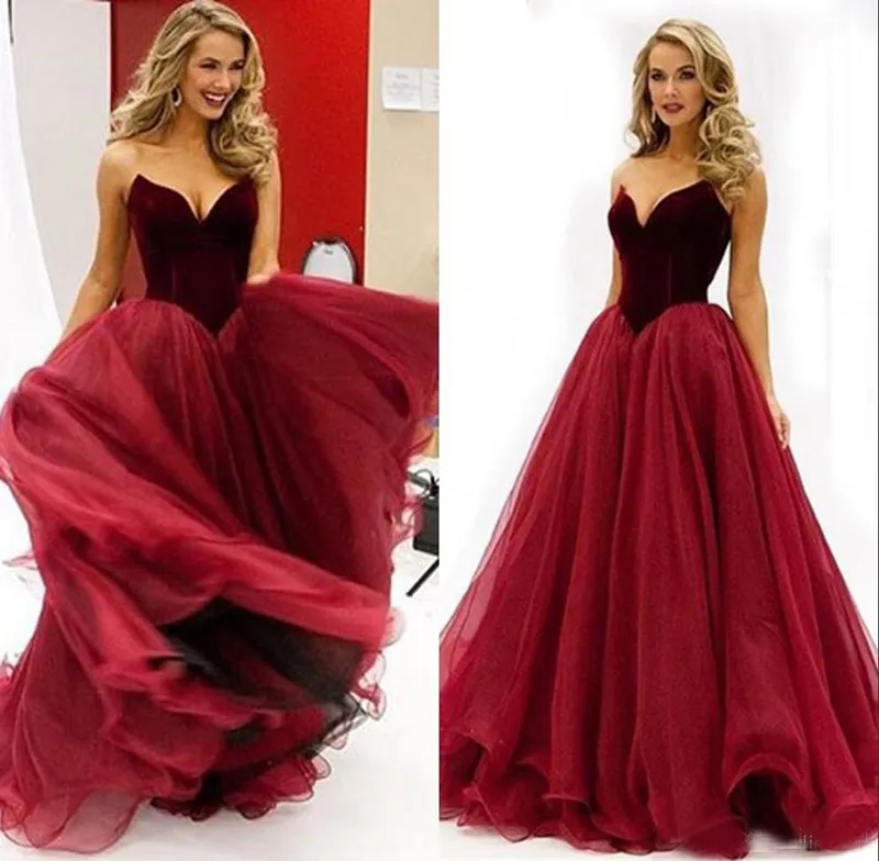 Vintage Dark Red Velvet Gorset Prom Dresses Długość Sweetheart Top Długość Tulle Wieczór Party Suknie Tanie Plus Size Custom Made En209