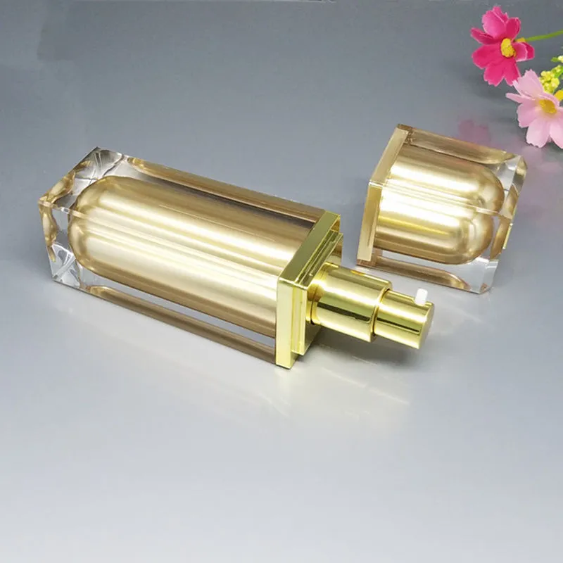 15/30/50g 20ml 40ml 60ml Acrylic Cream Jar Gold Cap Empty Cosmetic Bottle Container Jar Square Lotion Pump Bottle F20173579