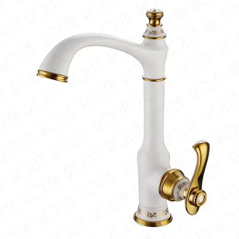 Rolya Venus Golden Orb White Chrome Tvätten Kran diskbänk Mixer Lyxig kök TAP291K