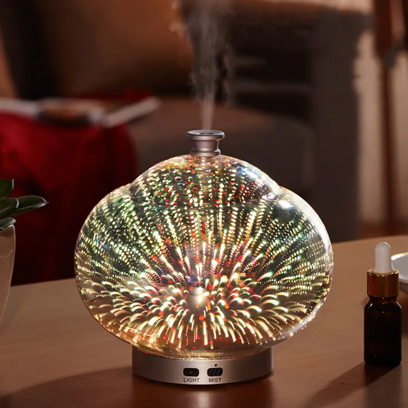 90ML Seven Color Night LED Humidifier 3D Glass Ultrasonic Aroma Diffuser Air Humidifiers Home Essensial Oil Diffuser