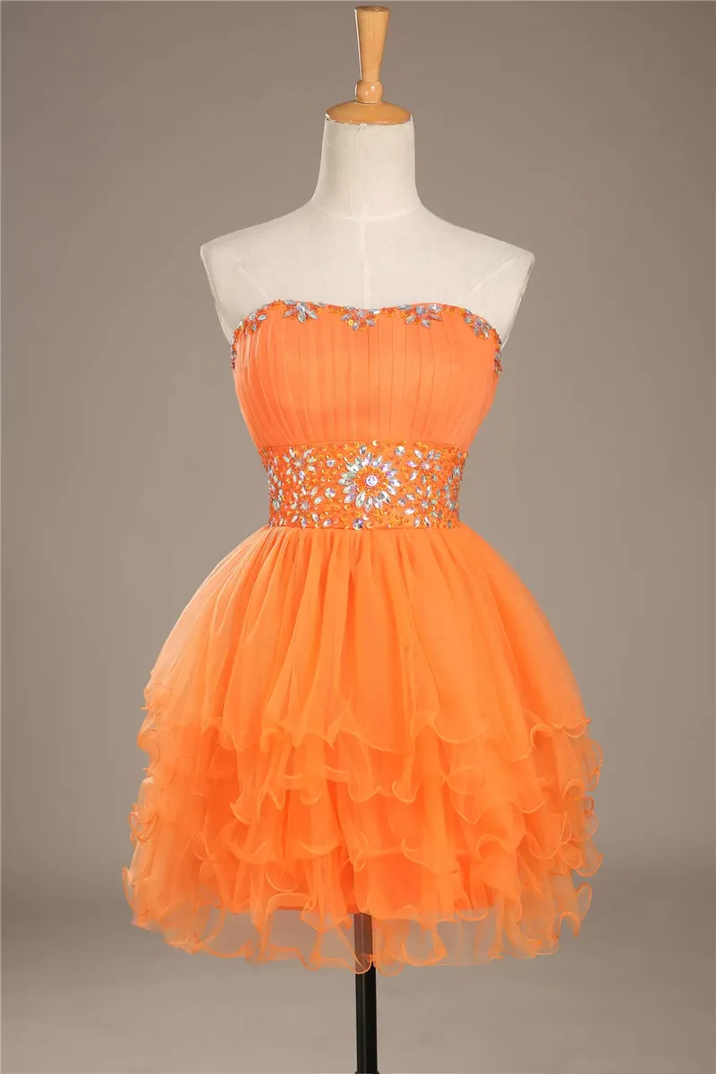 Najnowsze krótkie pomarańczowe sukienki do domu 2019 Zroszony Crystal Aplikacje A-Line Prom Cocktail Gown Gown QC1241