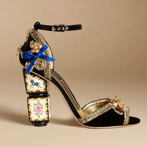 Bohemia Ethnic Sandals Rhinestone Heel Peep toe Fashion Wedding Court Shoes Pumps Woman