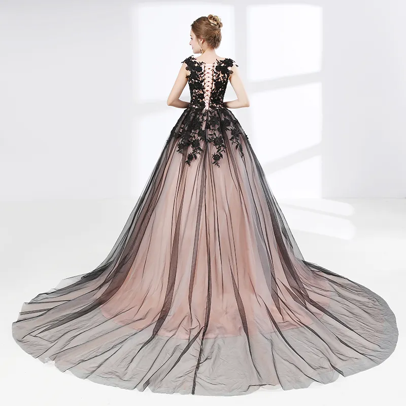 Elegant Appliques Puffy Black Wedding Dresses Plus Size Real Bridal ...