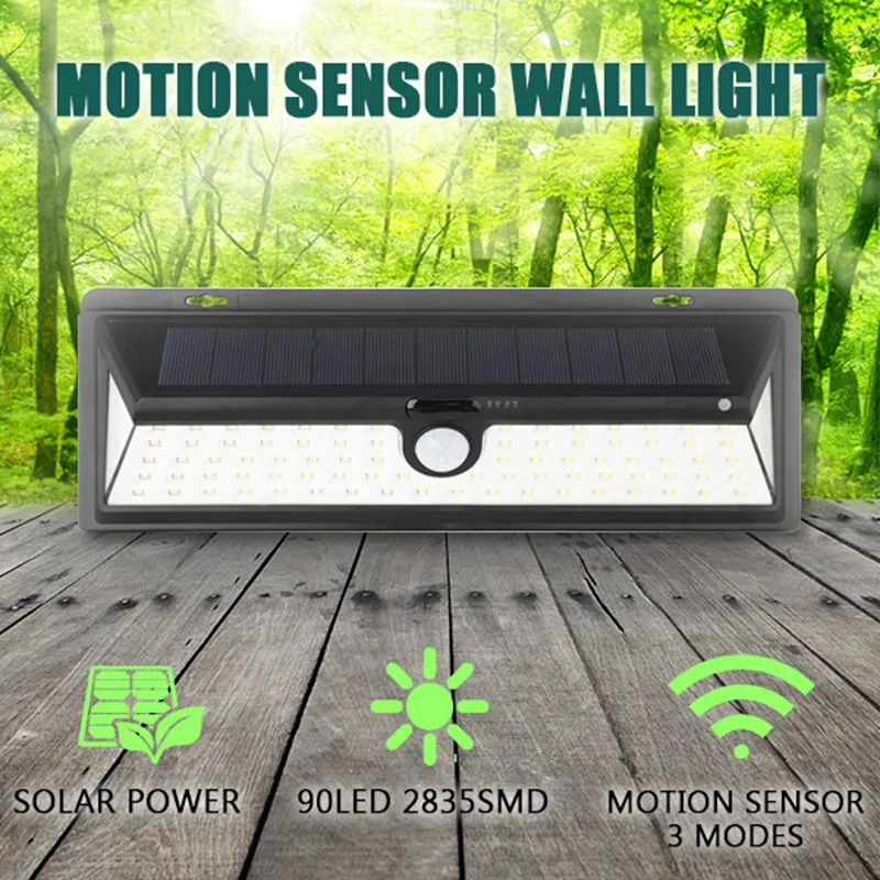 IP65 Waterdicht 34/54/66/90 LED Solar Light 2835 SMD White Solar Power Outdoor Garden Light PIR Motion Sensor Pathway Wandlamp