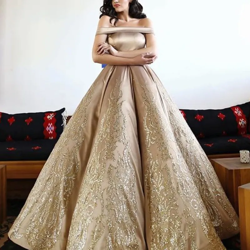ball gown sleeveless off-the-shoulder applique satin floor-length dresses NumberSea-A-Line/Princess Silk like Satin Applique Off-the-Shoulder  Sleeveless Sweep/Brush Train Two Piece Dresses