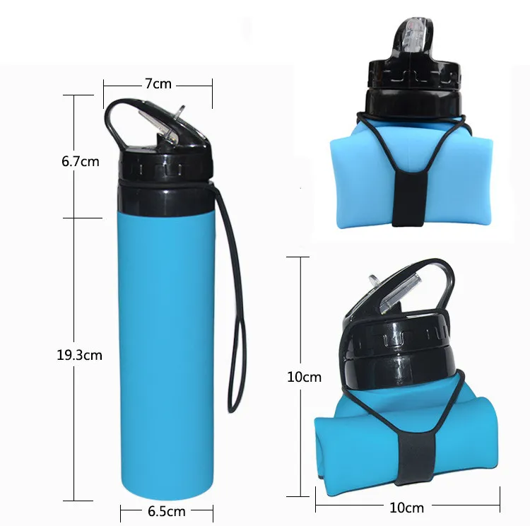 Collapsible Silicone Water Bottle 500ml - Portable Foldable For Sports Hiking Travel - Assorted Colors