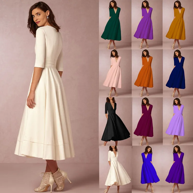 Europe summer dresses for women clothes high-end party dresses new sexy deep V white club dress plus size vestidos womens dresses