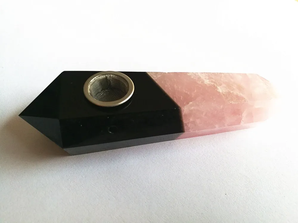 Advocate Dos tipos de piedra ntural Mano empalmada varita rosa crystalobsidian crytsal gemstone point varita con Pantalla de metal