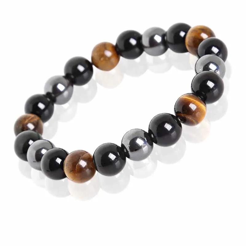 Tiger Eye & Hematite & Black Obsidian Stone Bead Bracelet Vintage Charm Round Chain Beads Bracelets Jewelry For Women