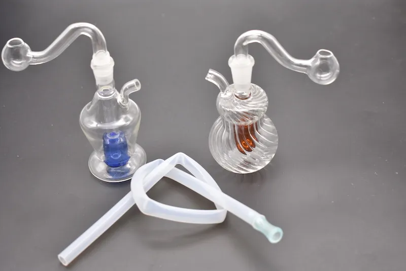 Billiga Mini Glass Oil Dab Rigs Glas Vattenrör Downtem Duschhuvud PERC GOURD RECYCKER Portable Bubbler Rökning Bong