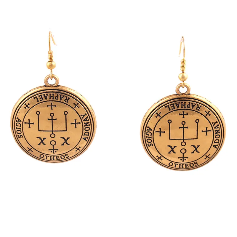 Viking Jewelry Earrings For Unisex Religious Amulet And Gift Archangel RAPHAEL Written Attractive Design Zinc Alloy Dropshipping