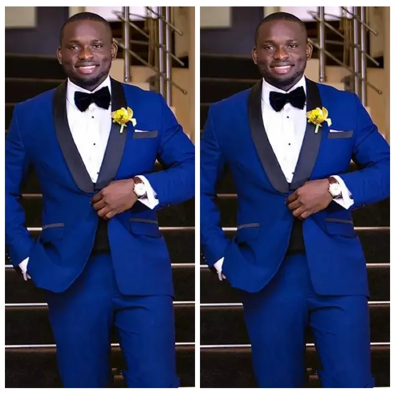 2019 Alta Qualidade Royal Blue Groom TuxeDos Groomsmen Shawl Lapel Melhor Homem Blazer Homens Casamento Negócios Ternos Personalizados (Casaco + Calças)