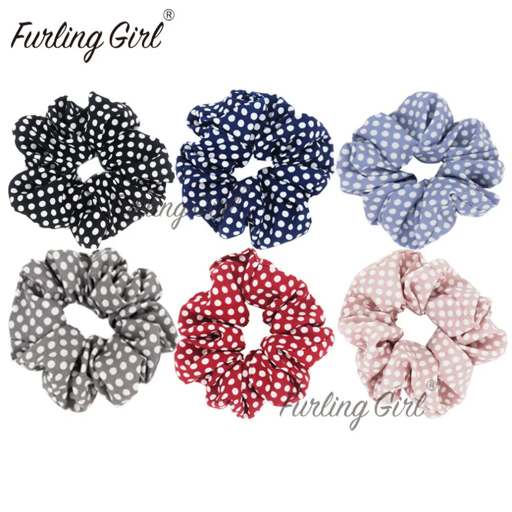 Furling Girl 1 Stück Polka Dots Design Chiffon Stoff Haargummi Pferdeschwanz Halter Haargummis Gummibänder