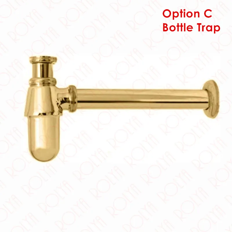 Rolya Wholesale New Arrival Solid Brass Round Golden Plate Bottle Trap Pop Up Gold Bathroom Vanity Sink Waste Drain P trap&Waste