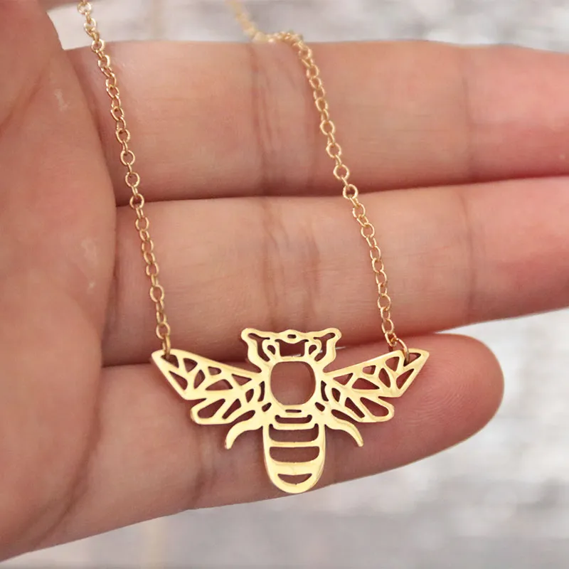 Everfast 10 Stk/partij Origami Bugs Bee Rvs Charms Grote Honingbij Chokers Hanger Kettingen Vrouwen Meisjes Kids Loved Gift SN082