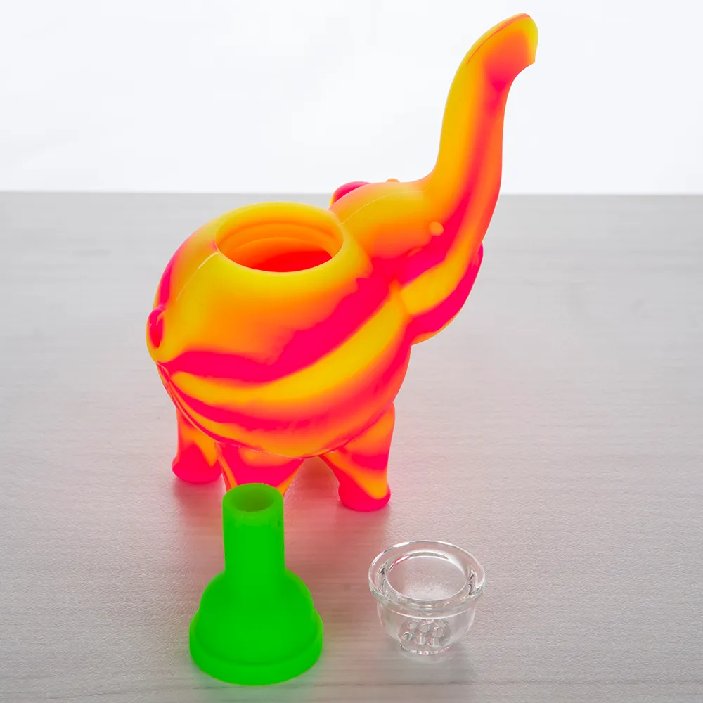 Plate-forme en silicone Éléphant Pipe à fumer en silicone Pipe à main Narguilé Bongs Huile de silicone Dab Rigs avec bol en verre 487