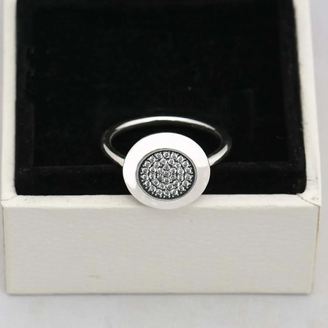 Najnowszy kompatybilny pasuje do biżuterii Silver Ring Authentic 925 Srebro Round Disc Pierścień z CZ Beton