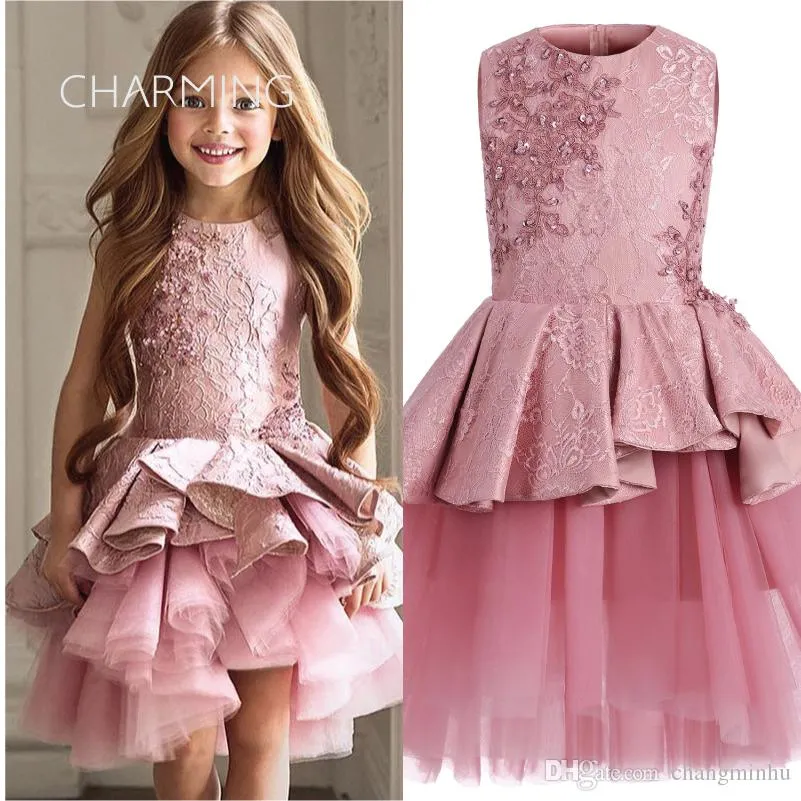 Abiti da sposa rosa Abito per bambini Abito da principessa Abito da sposa per ragazza di fiori Abito da compleanno per bambini Gonna soffice