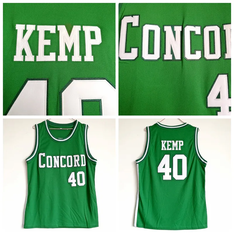 Mens Shawn Kemp # 40 Concord High School Baloncesto Jerseys Vintage Verde Cosido Camisas S-XXL