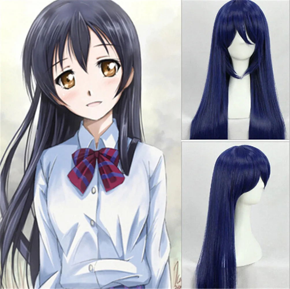 Hou van het leven! School Idol Project Umi Sonoda Anime Cosplay Pruiken Blauw Log Haar