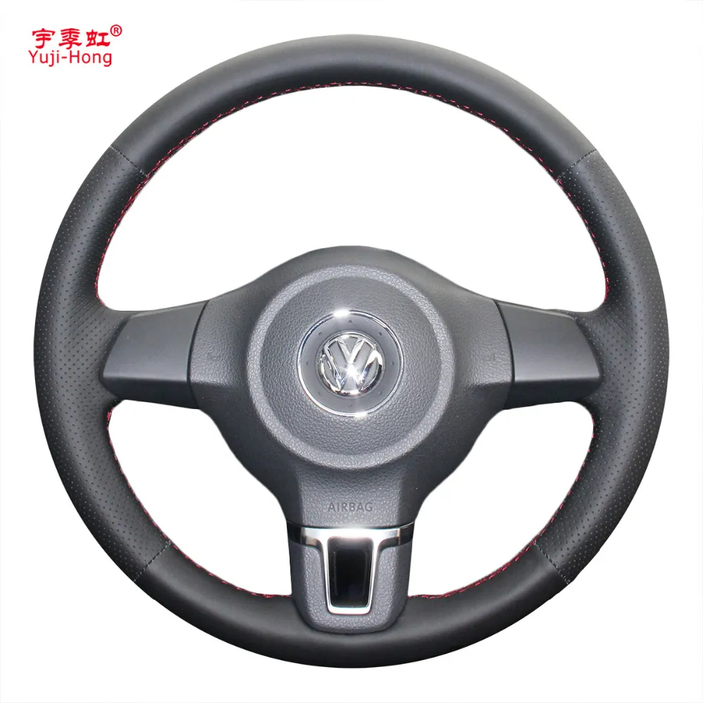 Yuji-Hong Artificial Leather Car Steering Wheel Cover Case for Volkswagen VW Golf 6 Santana Jetta Polo Bora Touran Hand-stitched