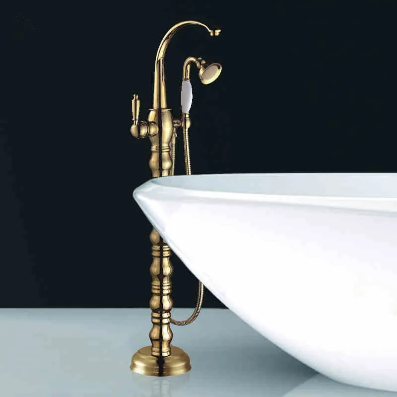 Rolya Luxurious Golden Floor Mounted Bath Mitigeurs Remplisseur de baignoire autoportant